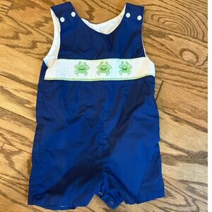 Jetterbugs Toddler Boys 3T Green Crab Embroidered Smocks Jon Jon Romper EUC